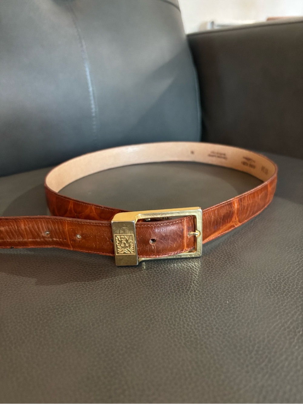 Vintage Anne Klein for Calderon Leather Belt Crocodile Pattern Brown Medium
